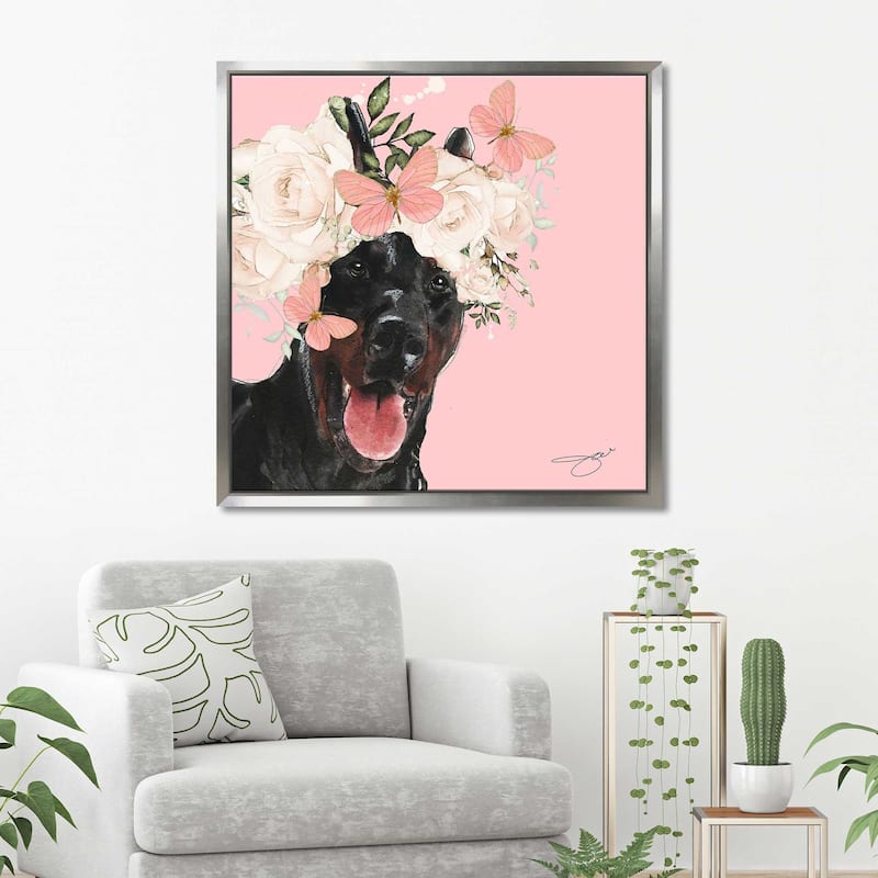 "Flower Doberman" by Jodi Print on Floating Frame Bed Bath & Beyond